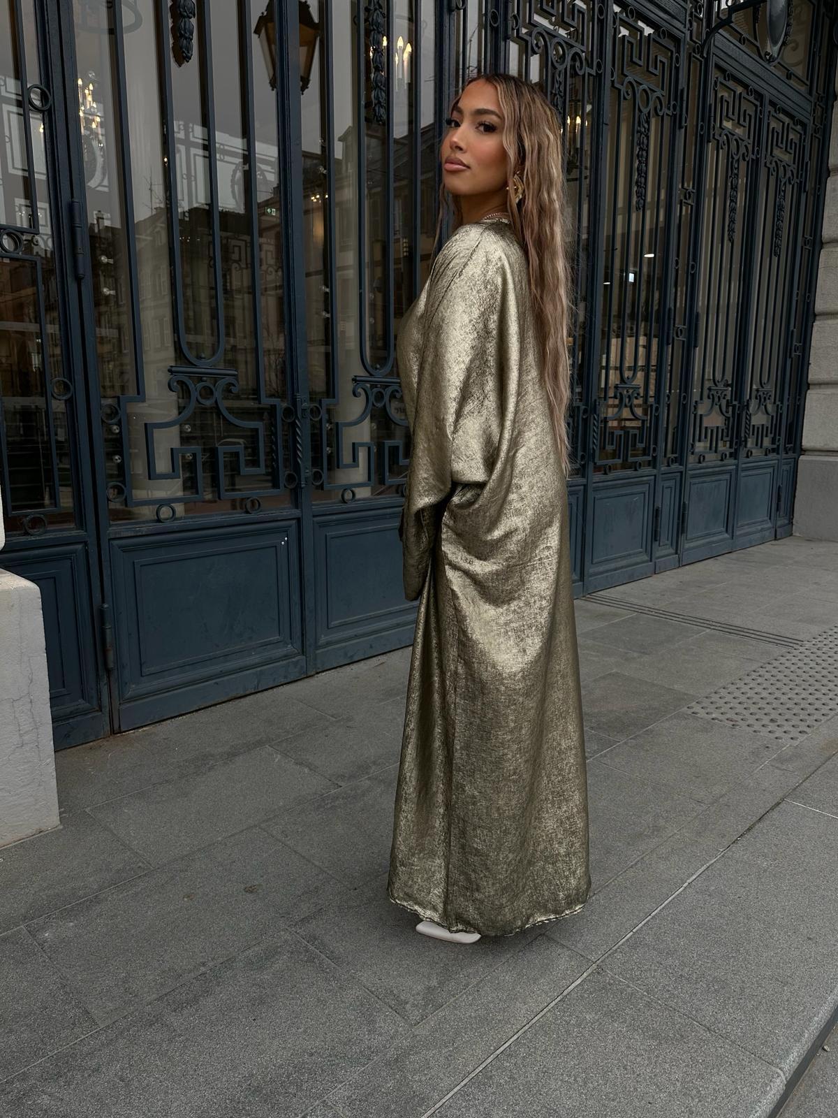Abaya brillante ample doré moiré