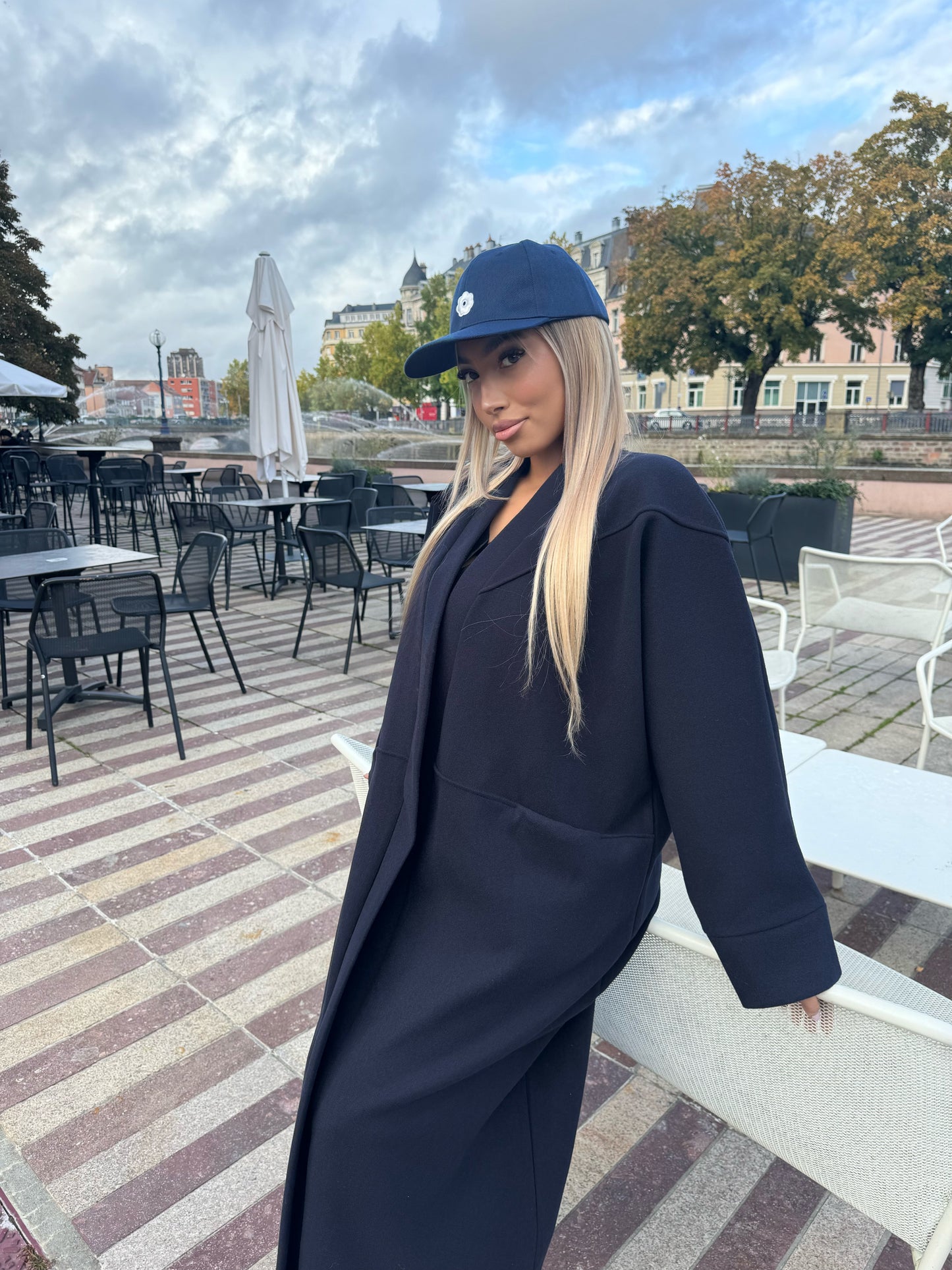 Manteau long bleu marine