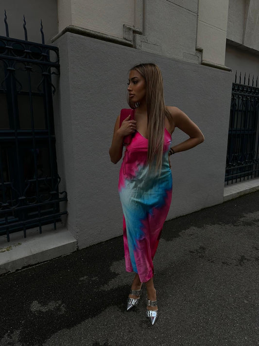 Robe d'été satin rose et bleue