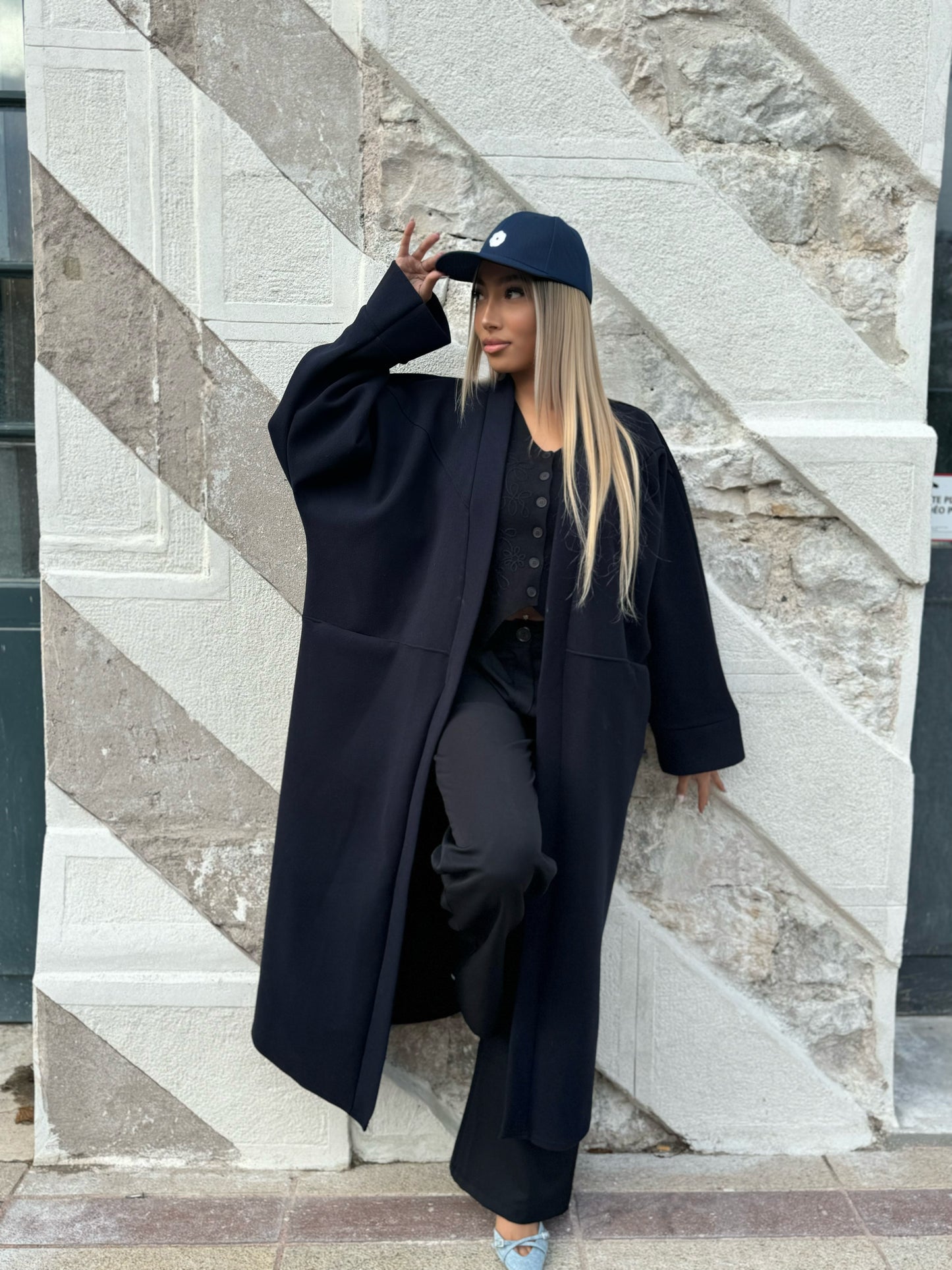 Manteau long bleu marine