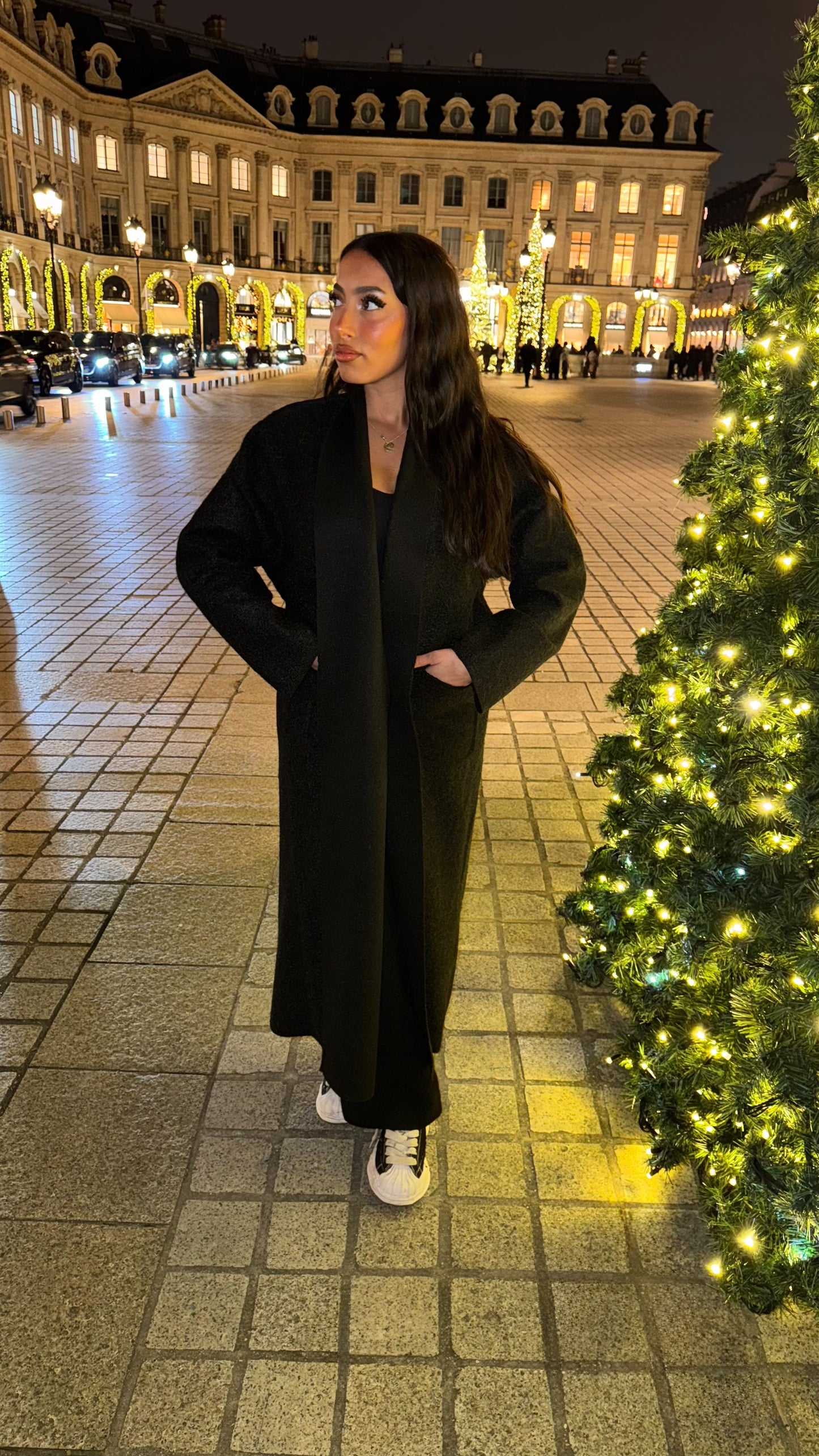 Manteau long texturé noir