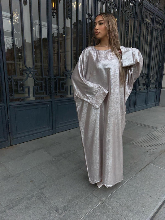 Abaya brillante rose pâle