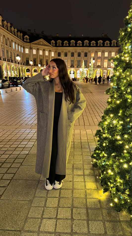 Manteau long texturé taupe